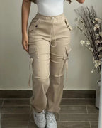 High-Waist Drawstring Cargo Pants – Casual Street Style - Piña Colada