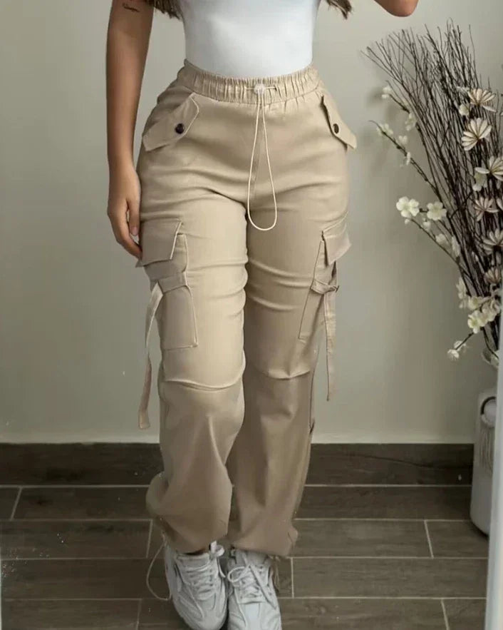 High-Waist Drawstring Cargo Pants – Casual Street Style - Piña Colada
