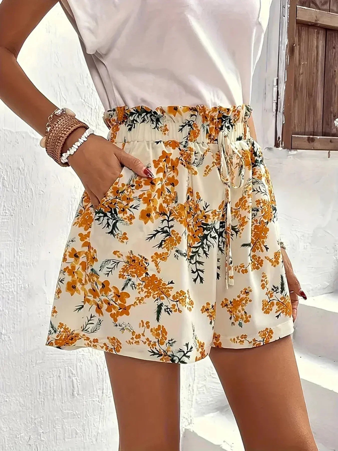Floral Print Shorts - Piña Colada