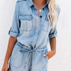 Loose-Fit Long Sleeve Denim Romper - Piña Colada