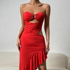 Strapless Hollow Out Mid-Calf Dress - Piña Colada