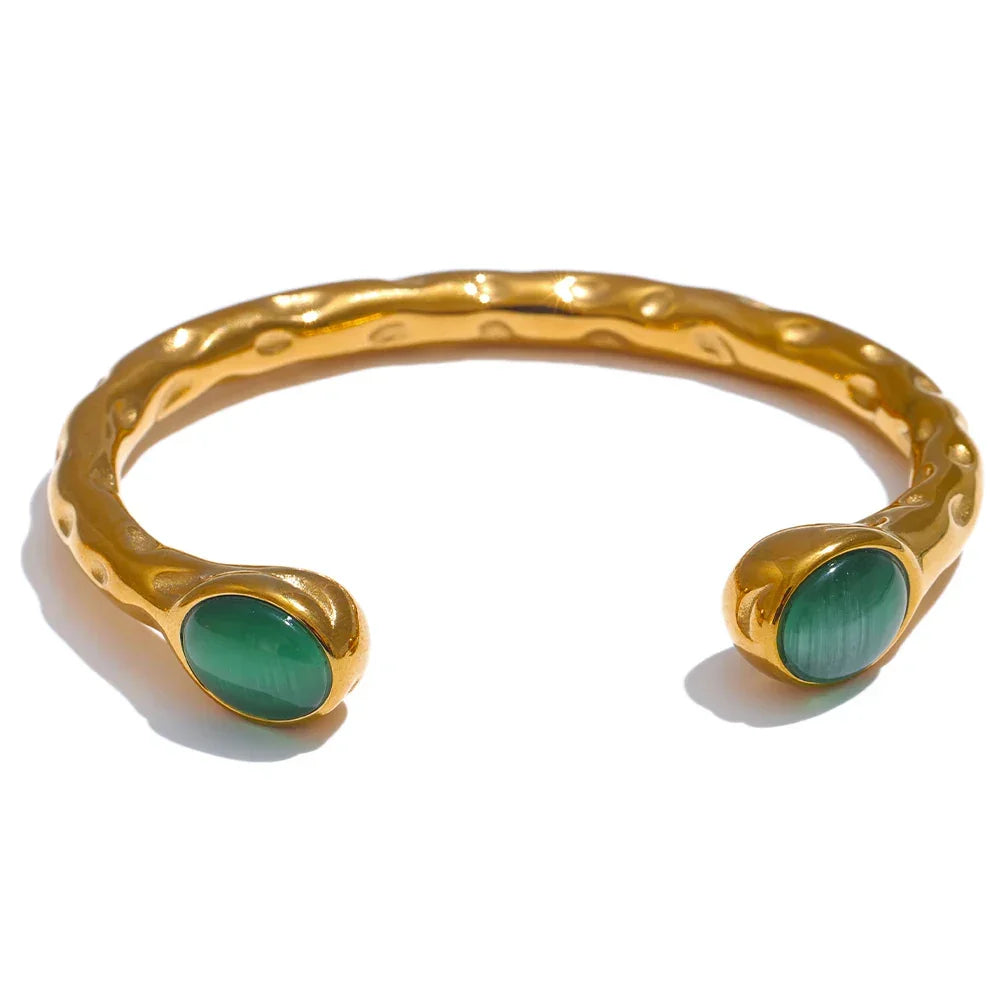 Stainless Steel Multicolored Stone Golden Cuff - Piña Colada