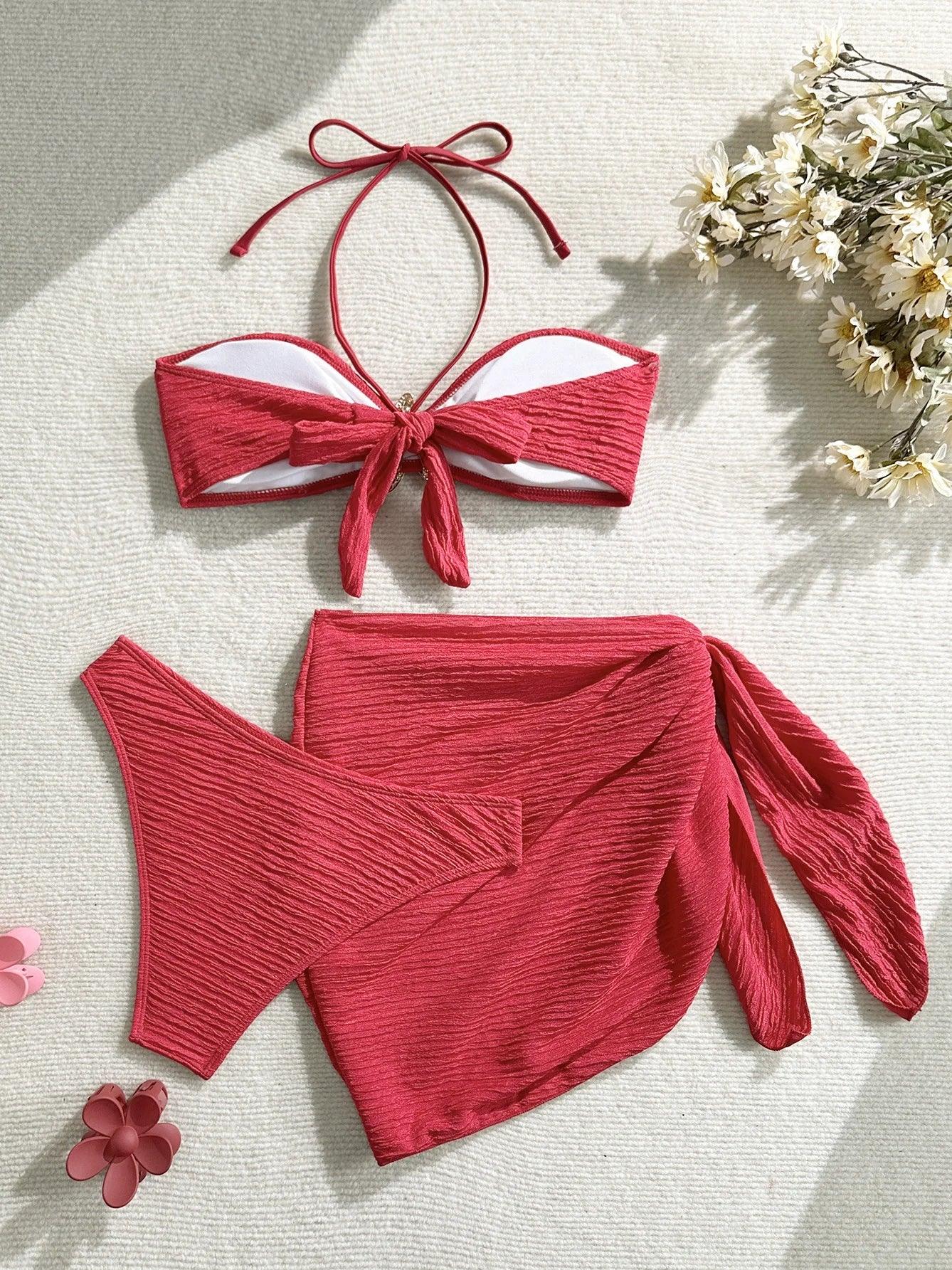 3-Piece Leopard Mesh Bikini Set – Starfish Charm & Bandeau Top - Piña Colada