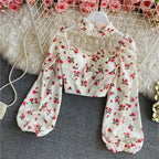 Floral Print Chiffon Top High Waist - Piña Colada