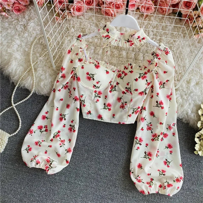 Floral Print Chiffon Top High Waist - Piña Colada