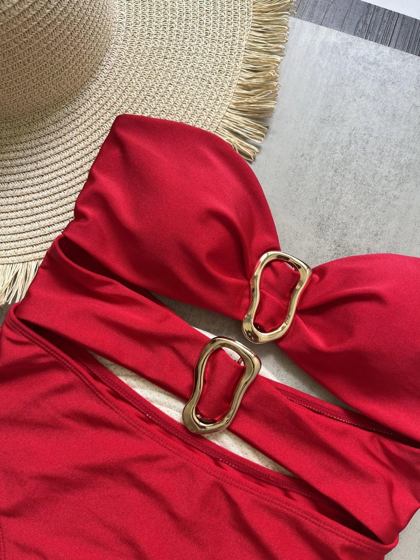 Metal Rings Cut Out Swimwear - Piña Colada