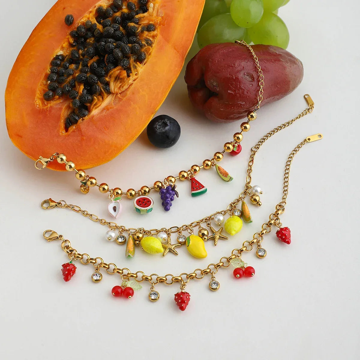 Bracelet 18K Gold Plated Stainless Steel Strawberry - Piña Colada