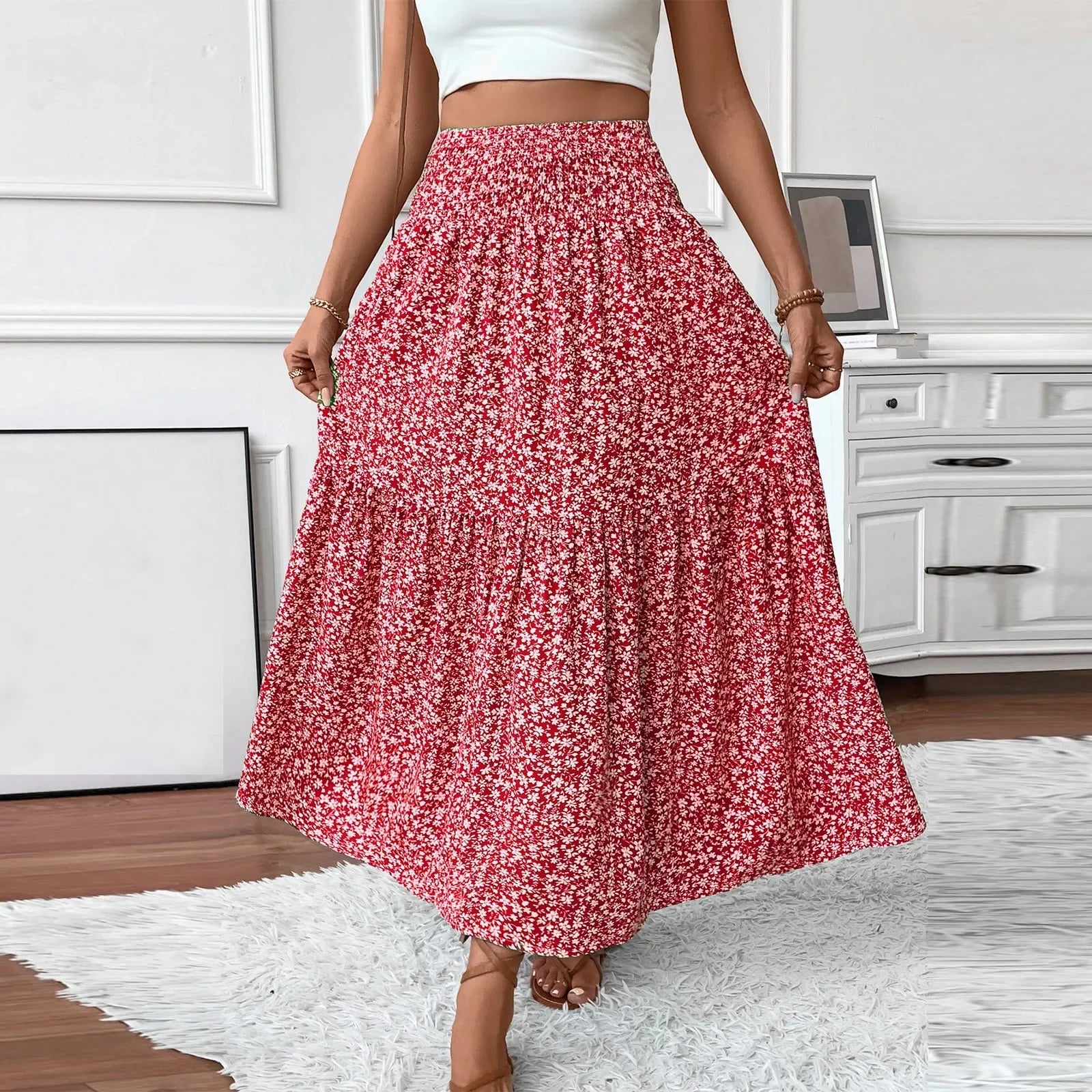Floral Print Elastic Waist Loose - Piña Colada
