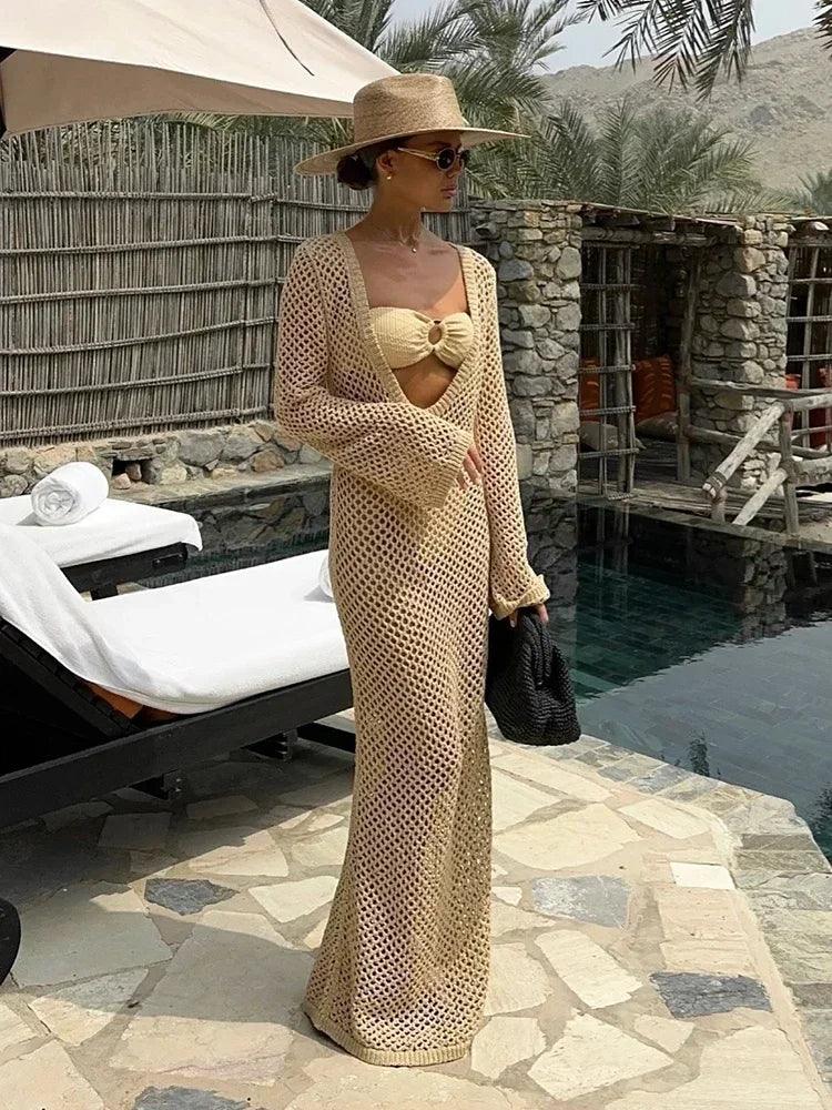 Sexy U-neck Knit Maxi Dress - Piña Colada