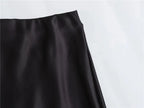 Elegant Satin Midi Skirt – Office Chic Mid-Calf Silhouette - Piña Colada