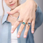 Rings Gold Plated Colorful Stone - Piña Colada