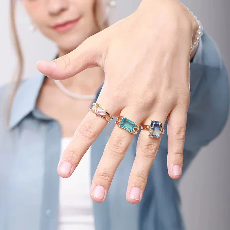 Rings Gold Plated Colorful Stone - Piña Colada