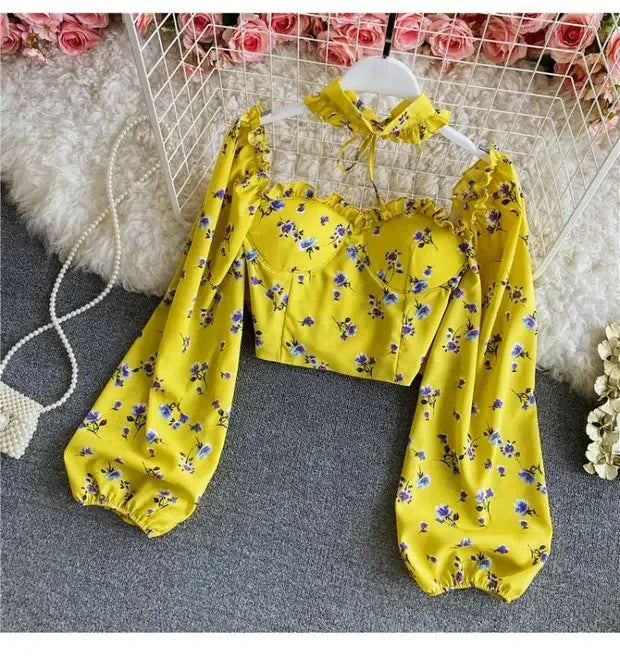 Floral Print Chiffon Top High Waist - Piña Colada