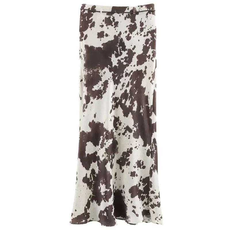 Satin Long Skirts Animal Print - Piña Colada