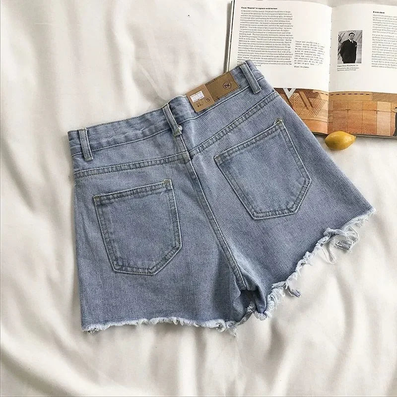 Denim Shorts High Waist Ripped - Piña Colada