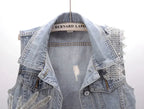 Beaded Lace Denim Vest - Piña Colada