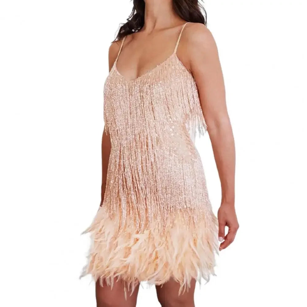 Dress Tassel Mini Dress Glitter - Piña Colada
