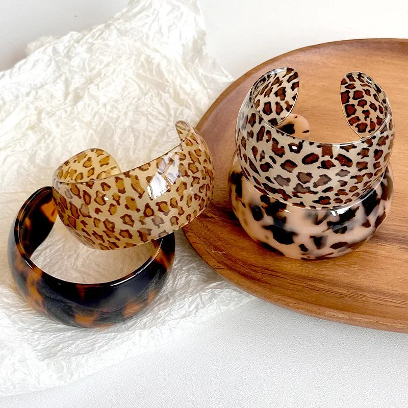 Leopard Print Resin Large Thick Cuff - Piña Colada