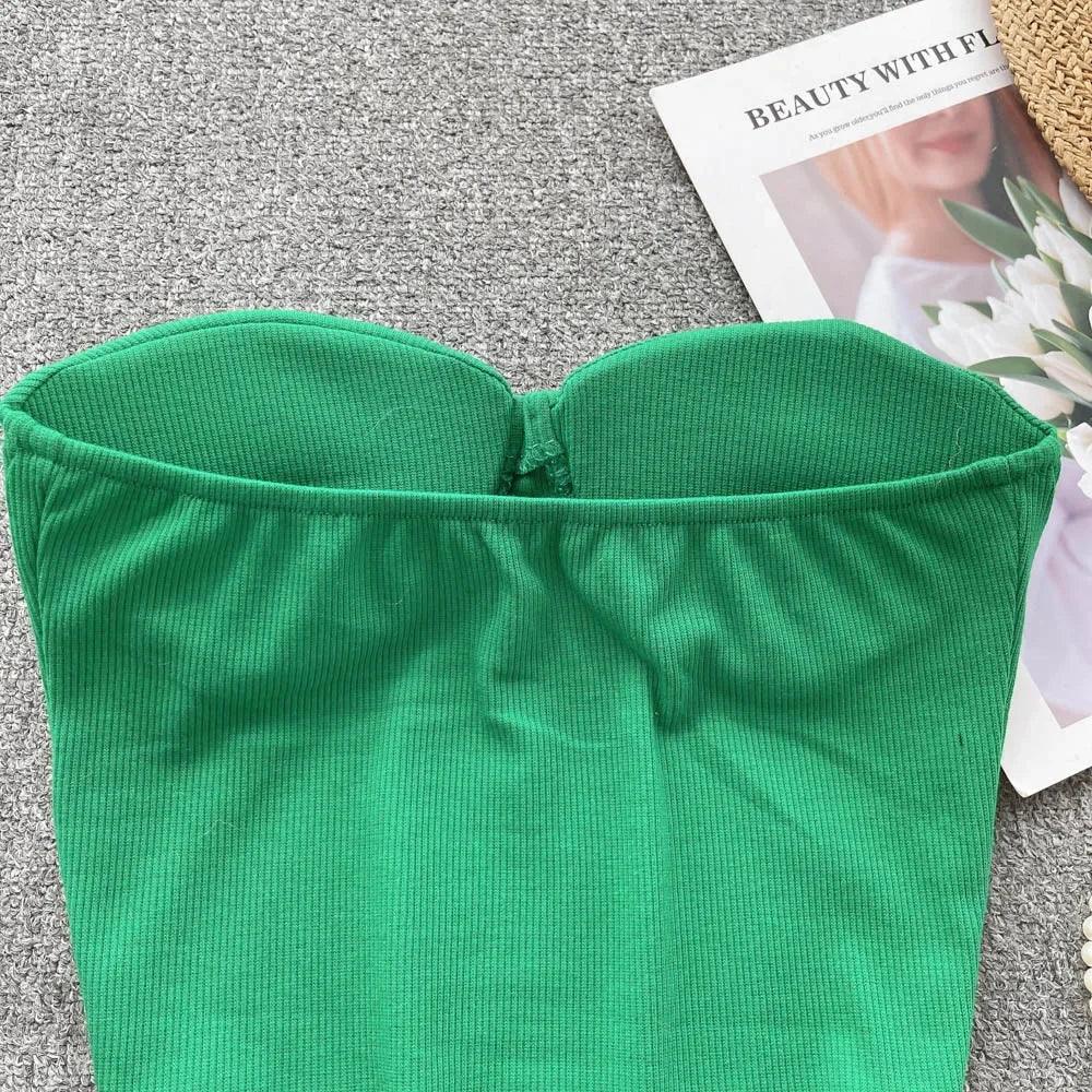 Strapless Summer Casual Crop Tops with Built In Bras - Piña Colada