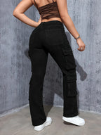 Retro High-Stretch Cargo Jeans - Piña Colada