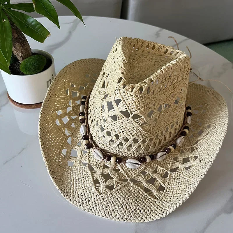 Summer Bohemian Shell Straw Hat - Piña Colada