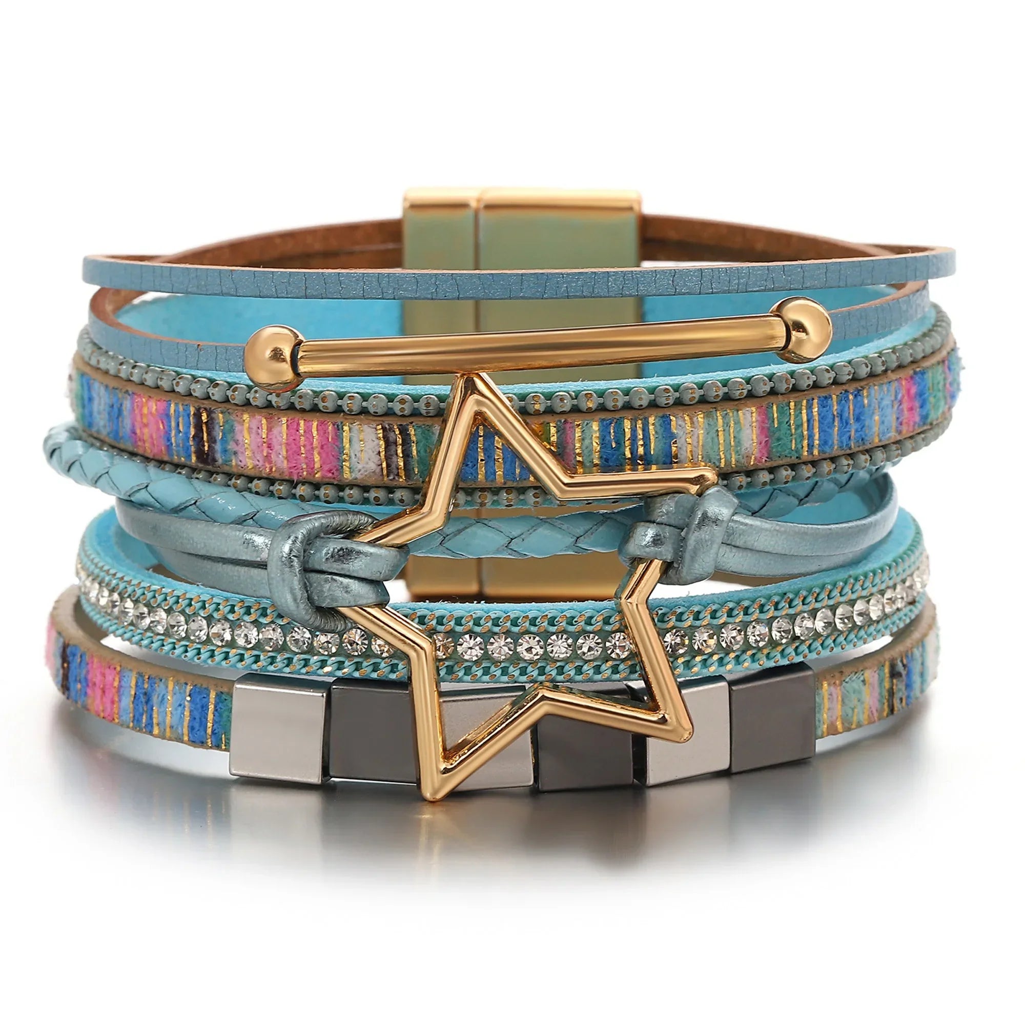 Hollow Star Weave Leather Bracelet - Piña Colada