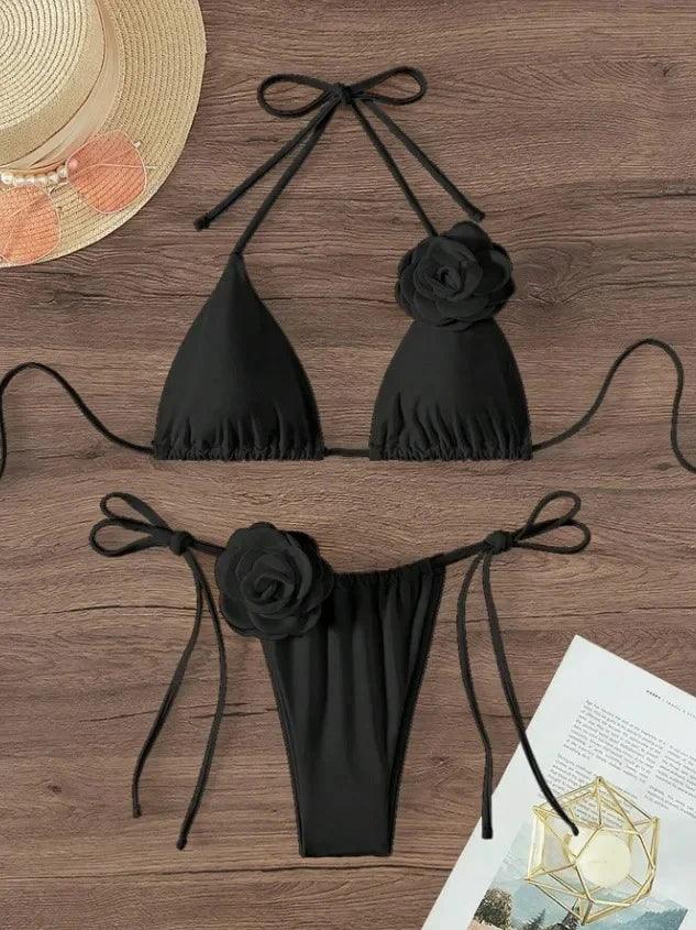 Flowers Halter Strappy Bikini - Piña Colada