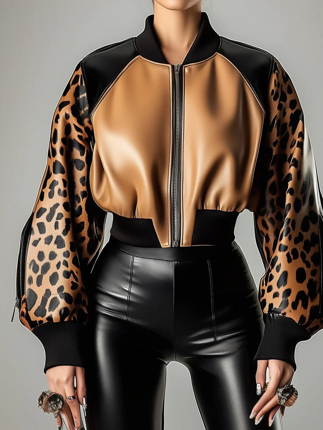 Leather Jacket Leopard Print - Piña Colada