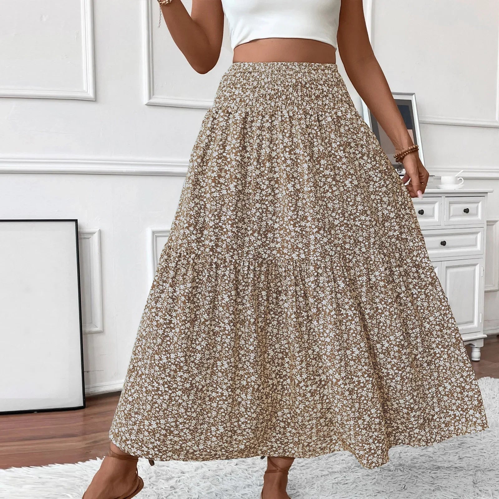 Floral Print Elastic Waist Loose - Piña Colada