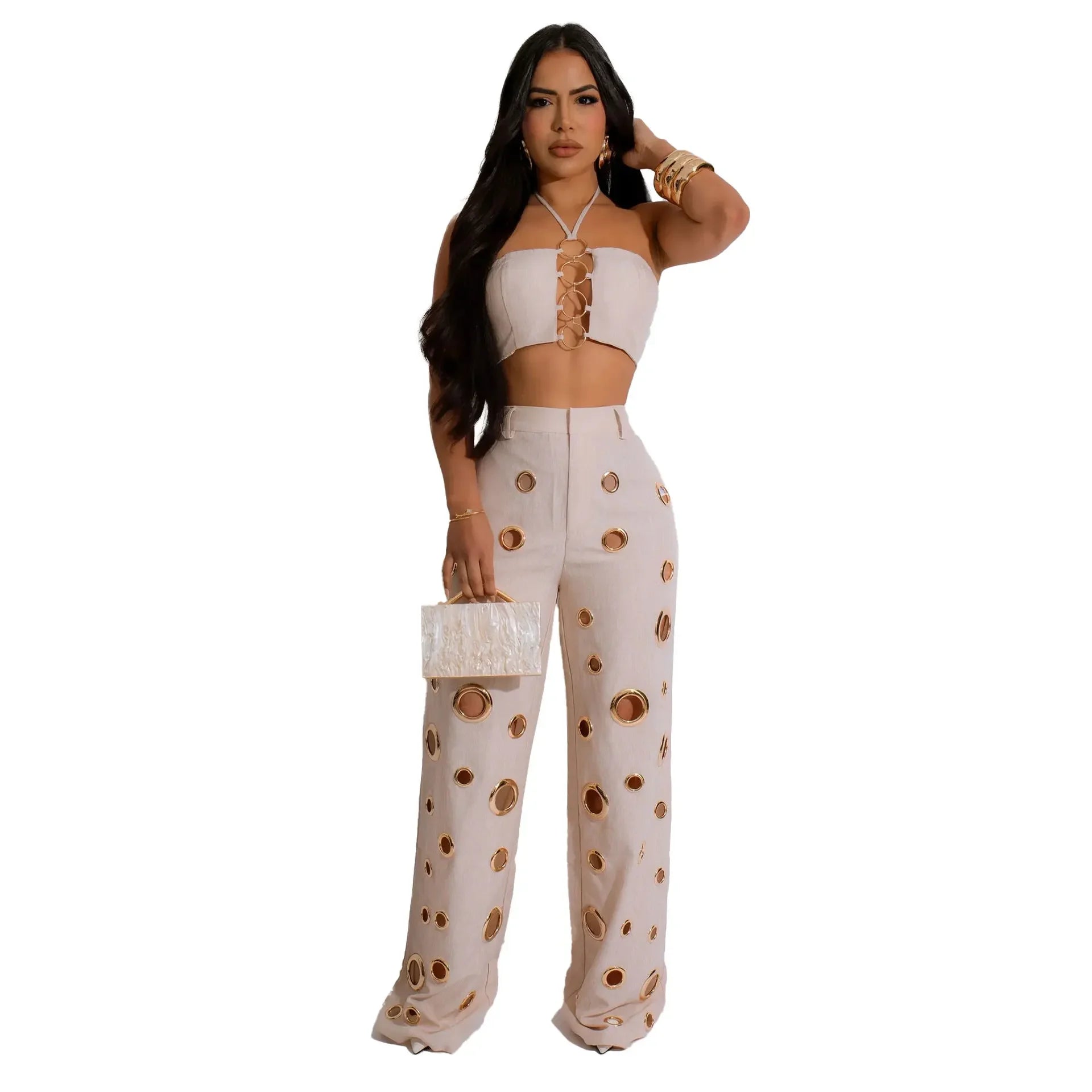 Wide Leg Pants Crop Top Outfits - Piña Colada
