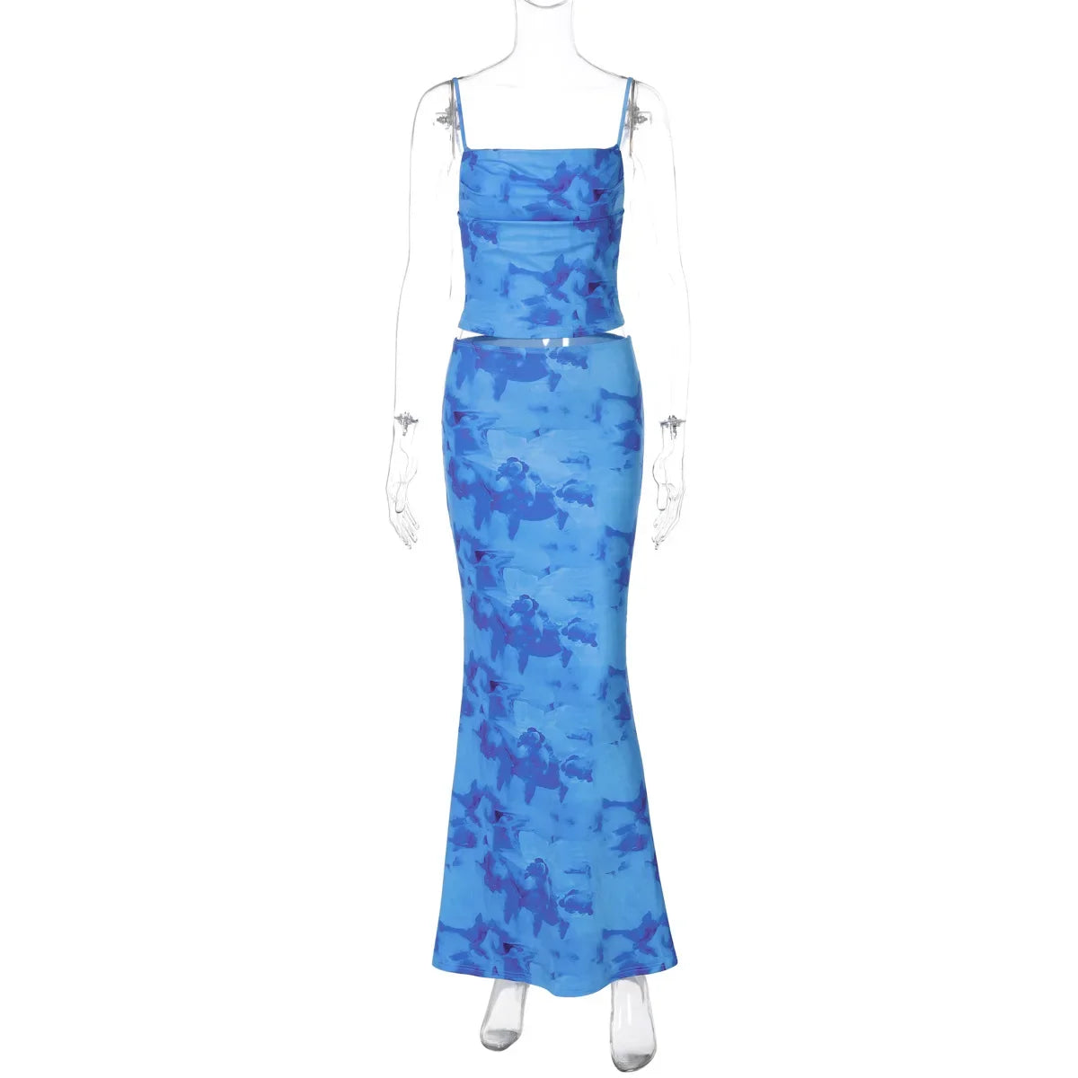 Tie Dye 2-Piece Mermaid Skirt Set – Slash Neck Summer Look - Piña Colada