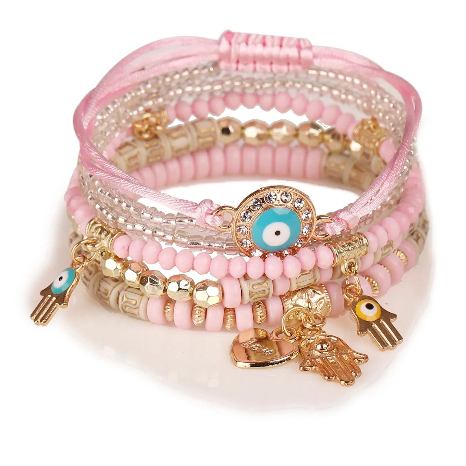 Bohemian Evil Eye Tassel Bracelet Set - Piña Colada