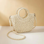Straw Rattan Half-Moon Beach Handbag - Piña Colada