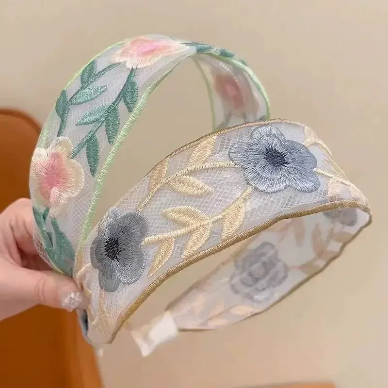 Embroidered Flower Headband - Piña Colada