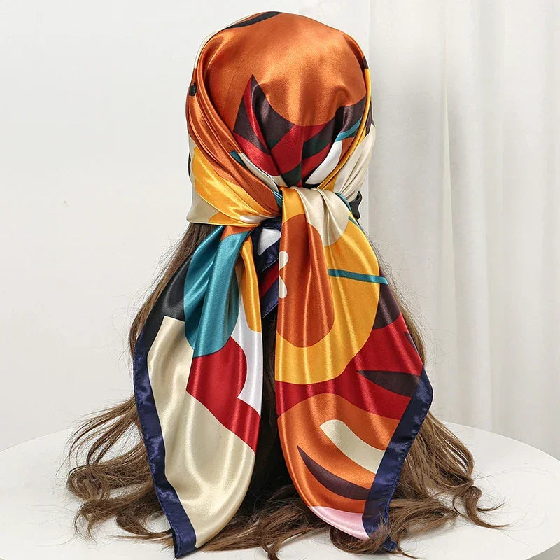 Silk Satin Square Scarf Flower - Piña Colada