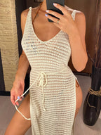 Tassel Knitted Crochet Tunic Beach Cover Up - Piña Colada