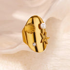 Gradient Zircon 18K Gold-Plated Open Ring - Piña Colada