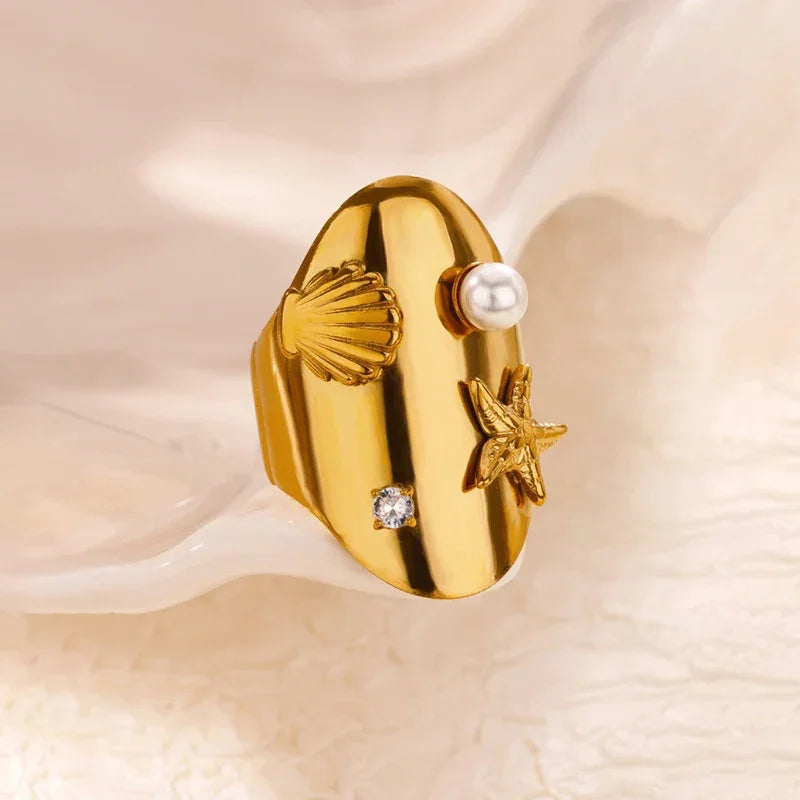 Gradient Zircon 18K Gold-Plated Open Ring - Piña Colada