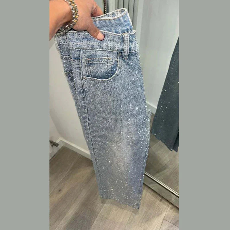 Low-Waist Sequin Wide Leg Jeans – High Street Style - Piña Colada