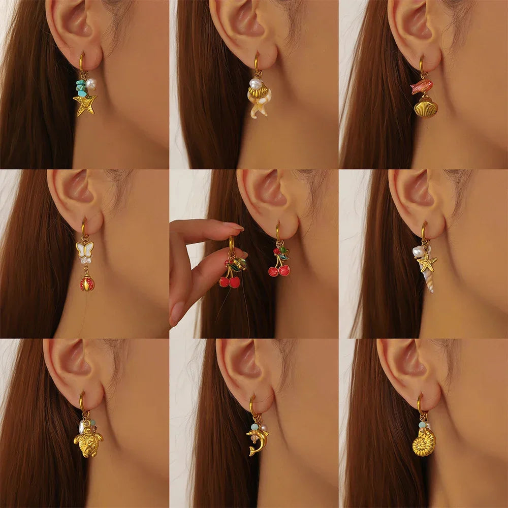 316L Stainless Steel Shell Earrings - Piña Colada