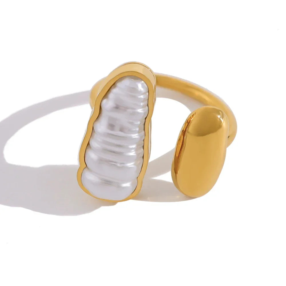 Irregular Pearl Stainless Steel Open Rings - Piña Colada