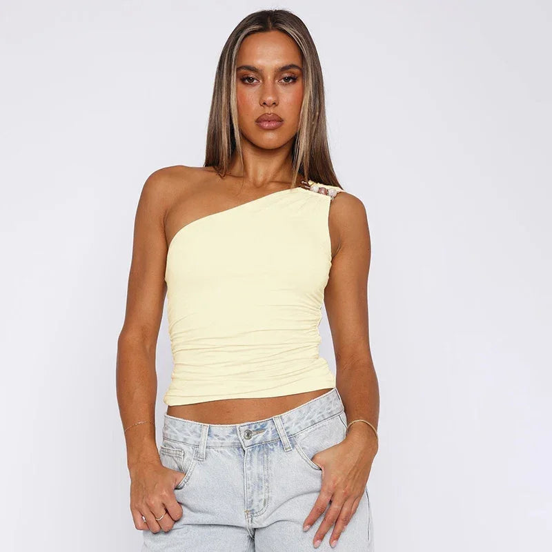 Cutenova Beaded Knit Tank Top – Sparkle in Casual Comfort - Piña Colada