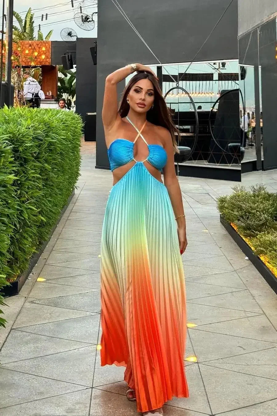 Gradient Dopamine Neckline Sleeveless Dress - Piña Colada