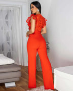 Lace Splice Fitness Jumpsuit - Piña Colada