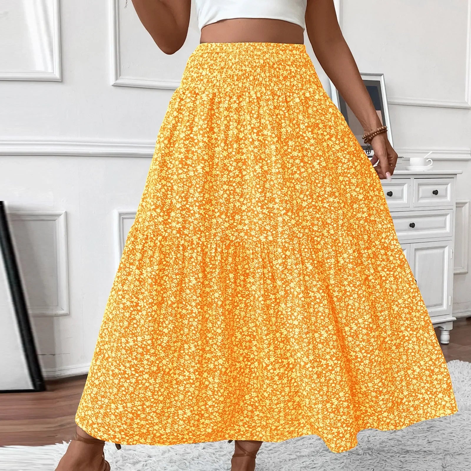Floral Print Elastic Waist Loose - Piña Colada
