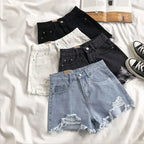 Denim Shorts High Waist Ripped - Piña Colada