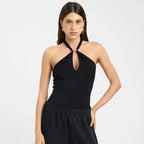 Women'S Solid Color Hanging Neck Tie Hollow Out Metal Ring Strapless - Piña Colada