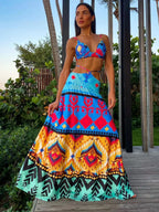 Draped Print V-Neck Maxi Dress – Beachwear Edition - Piña Colada