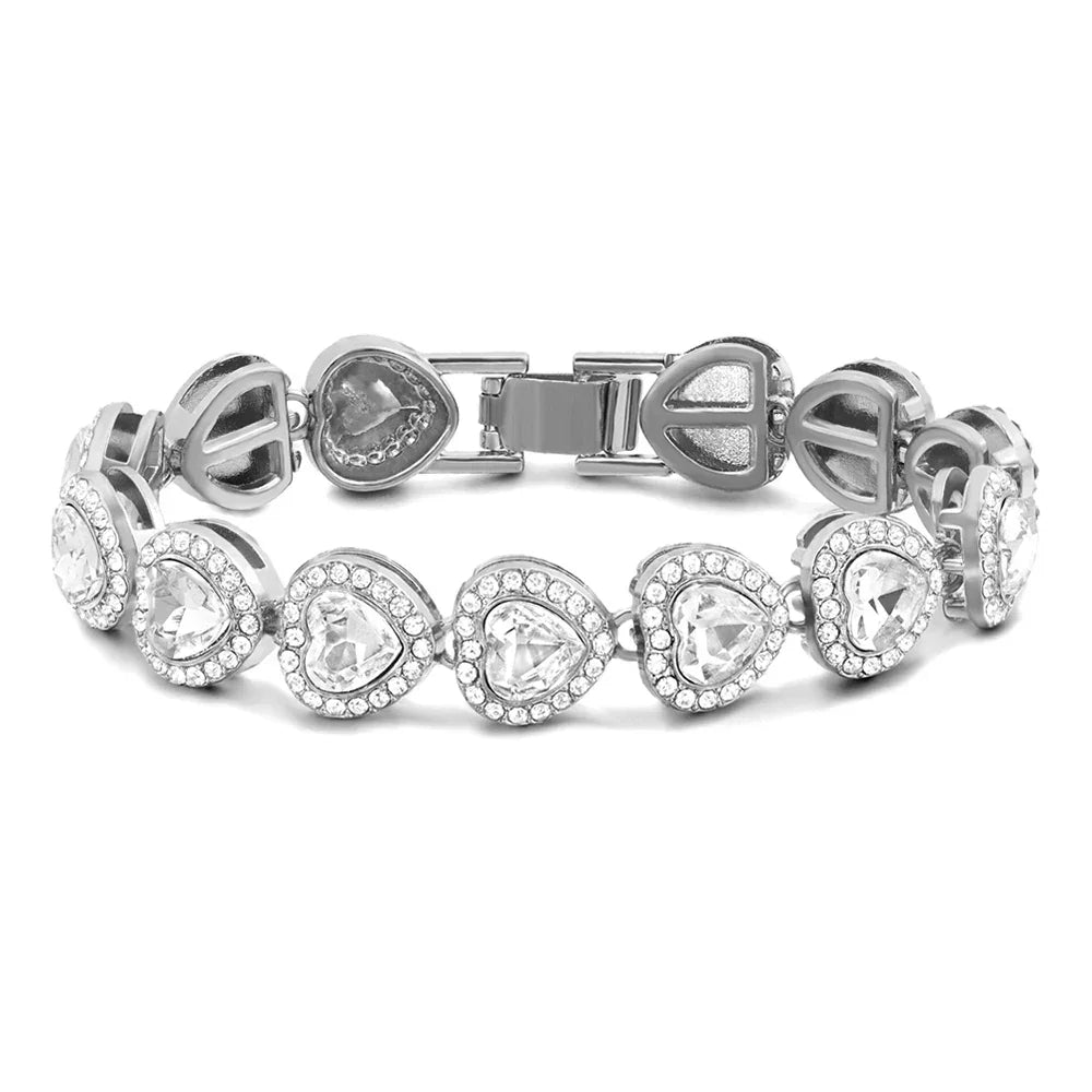 Iced Out Heart & Cuban Link Bracelet - Piña Colada
