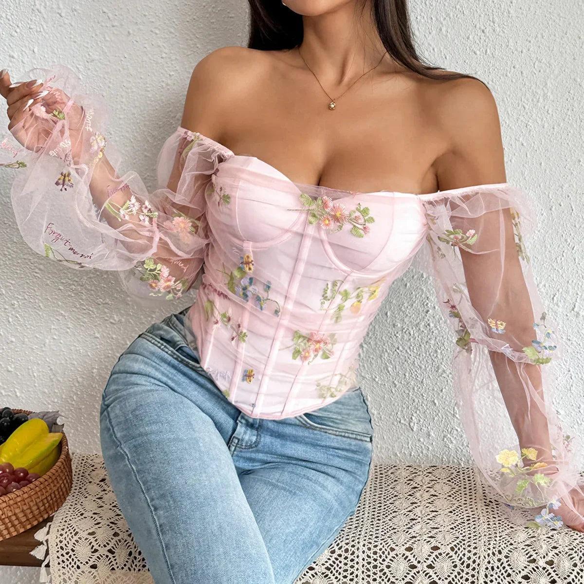 Valentine’s Embroidered Tank Top - Piña Colada